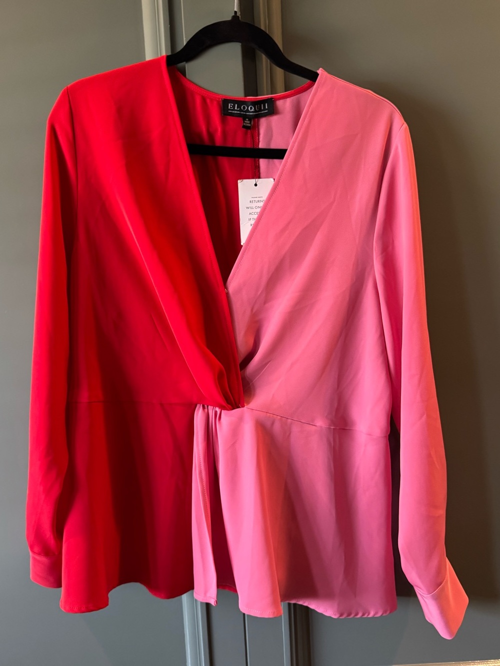 NWT Eloquii Red & Pink Colorblock Wrap Blouse